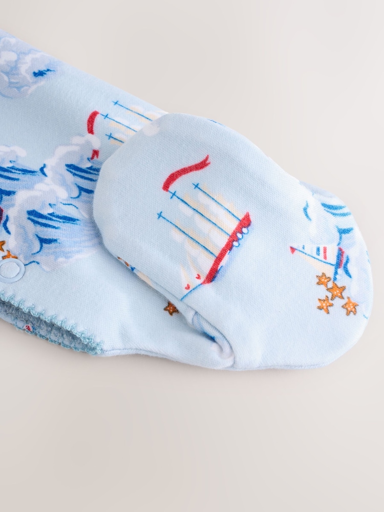 Blue/White Nautical Cath Kidston Baby 100% Cotton Sleepsuits 2 Pack - Image 7 of 10