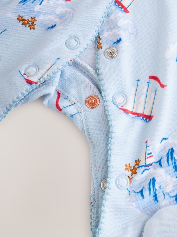 Blue/White Nautical Cath Kidston Baby 100% Cotton Sleepsuits 2 Pack - Image 9 of 10
