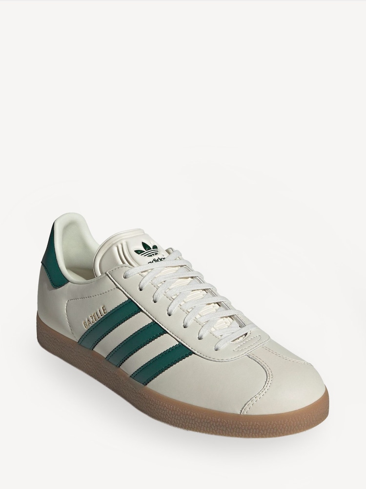 adidas Originals Beige/Green Gazelle Trainers - Image 2 of 6