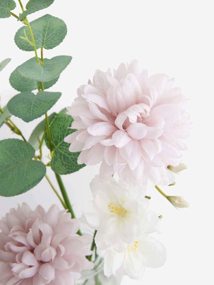 Purple/White Aritificial Pom Pom Arrangement In Glass Vase - Image 2 of 3