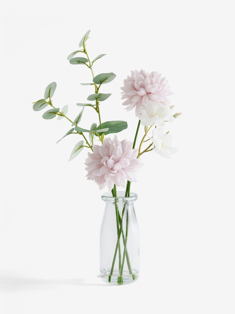 Purple/White Aritificial Pom Pom Arrangement In Glass Vase - Image 3 of 3