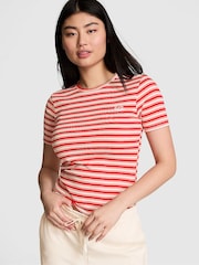 Victoria's Secret PINK Red Pepper Stripe Ribbed Short Sleeve T-Shirt - Image 1 of 3