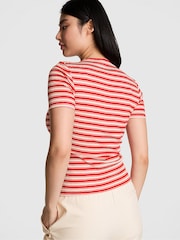 Victoria's Secret PINK Red Pepper Stripe Ribbed Short Sleeve T-Shirt - Image 2 of 3