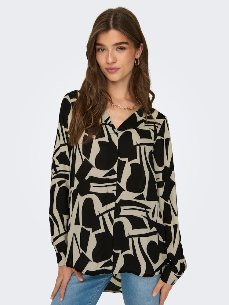 ONLY Black Long Sleeve Graphic Print Shirt - Image 1 of 6