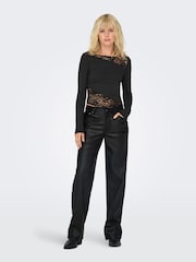 ONLY Black High Waist Wide Leg Faux Leather Trousers - Image 2 of 6