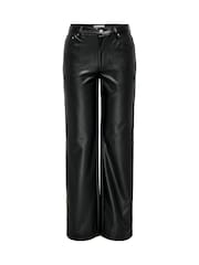 ONLY Black High Waist Wide Leg Faux Leather Trousers - Image 5 of 6