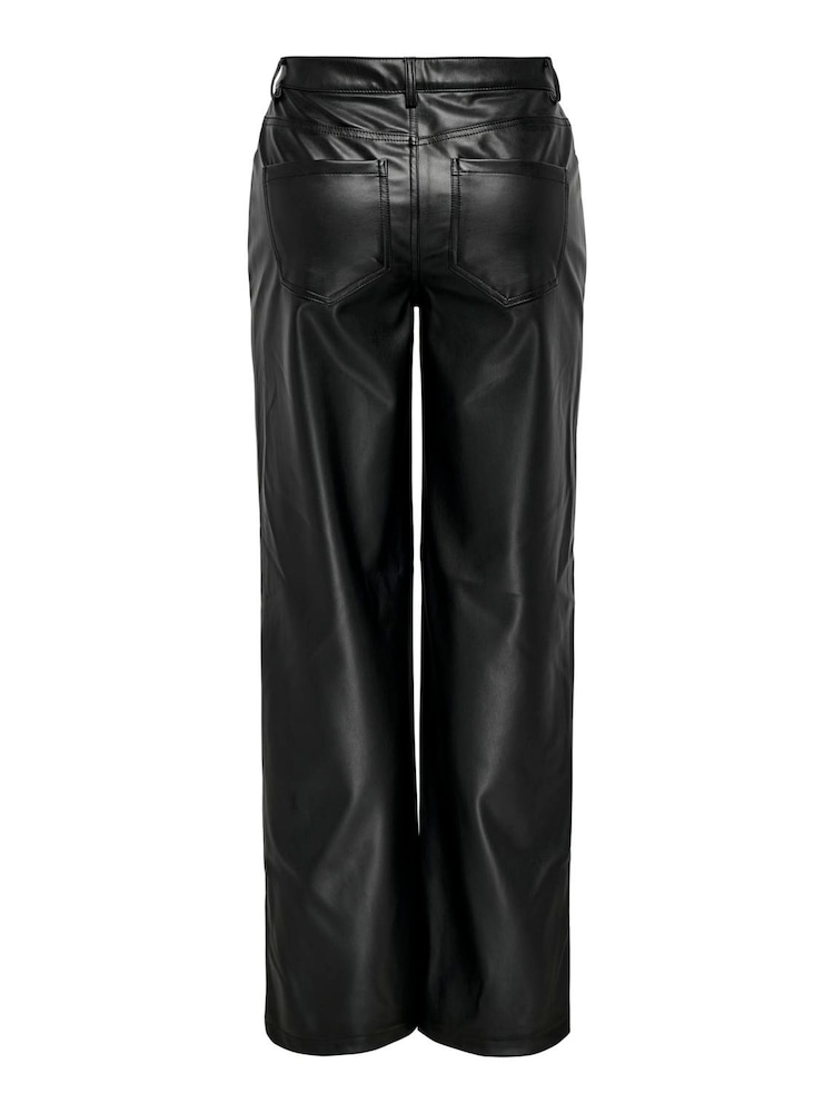 ONLY Black High Waist Wide Leg Faux Leather Trousers - Image 6 of 6