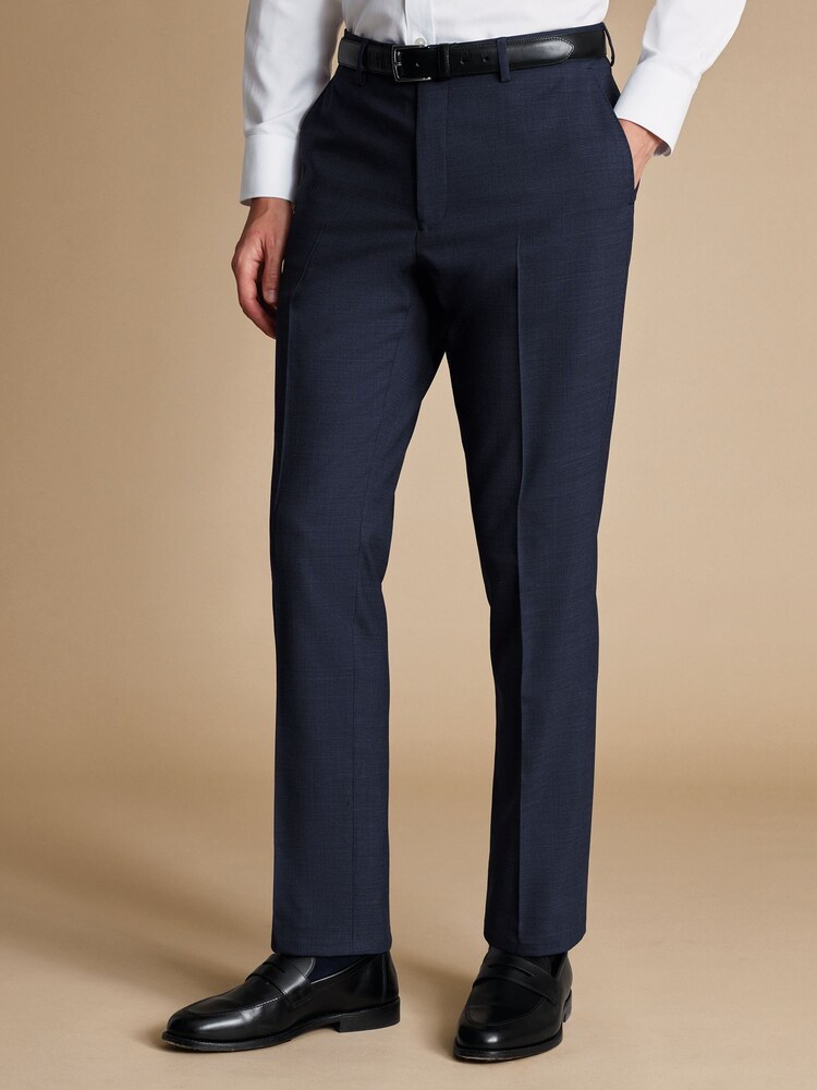 Charles Tyrwhitt Blue Seasonal Design Micro Check SF Trousers - Image 3 of 3