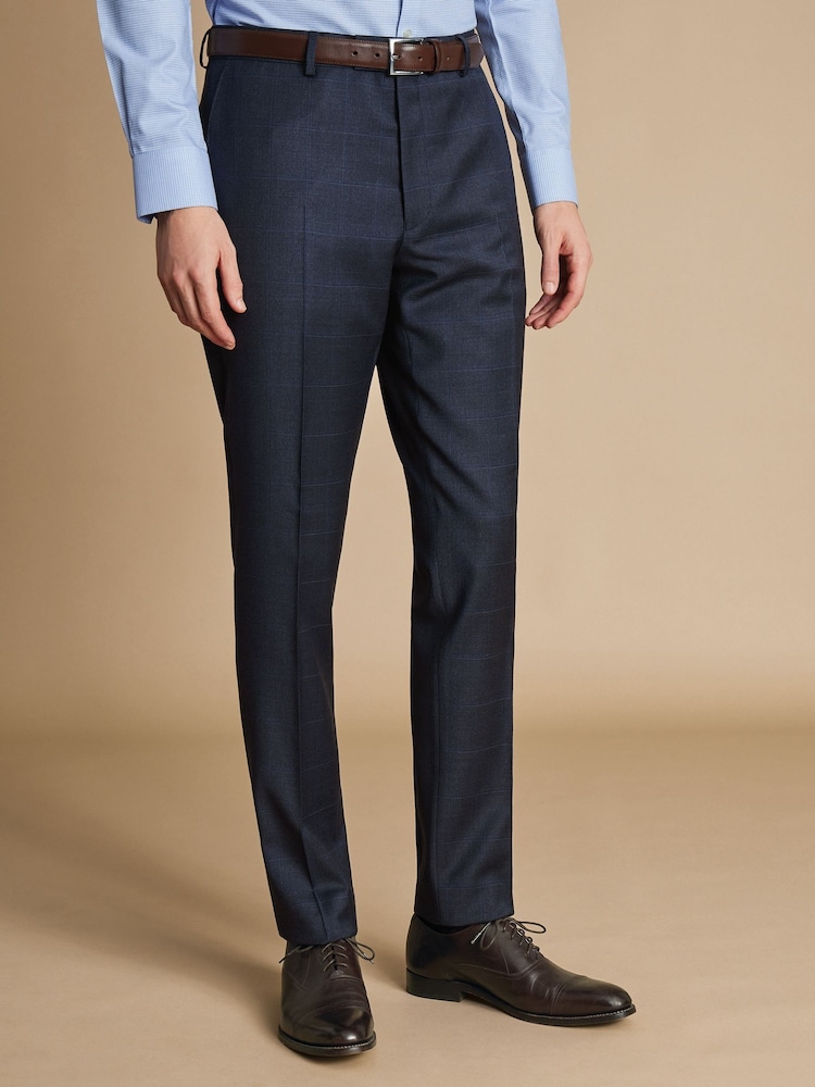 Charles Tyrwhitt Blue Seasonal Design Check SF Trousers - Image 2 of 4