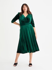 Scarlett & Jo Green Helena Velvet Long Midi Dress - Image 1 of 4
