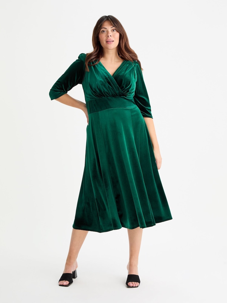 Scarlett & Jo Green Helena Velvet Long Midi Dress - Image 1 of 4