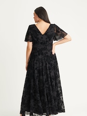 Scarlett & Jo Black Isabelle Chinoise Flock Angel Sleeve Maxi Dress - Image 2 of 4