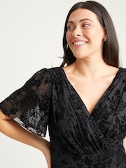 Scarlett & Jo Black Isabelle Chinoise Flock Angel Sleeve Maxi Dress - Image 4 of 4