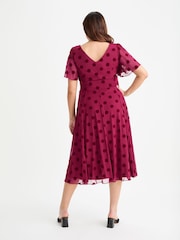 Wein - Scarlett & Jo Victoria Gepunktetes Netzstoff-Midikleid mit Flügelärmeln - Bild 2 von 4