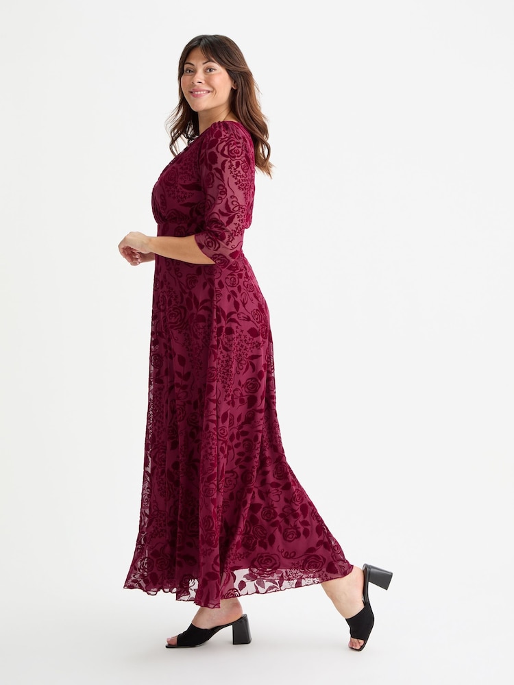 Scarlett & Jo Burgundy Red Verity Flock Maxi Gown - Image 3 of 4