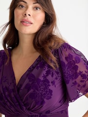 Scarlett & Jo Purple Isabelle Chinoise Flock Angel Sleeve Maxi Dress - Image 2 of 4