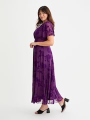 Scarlett & Jo Purple Isabelle Chinoise Flock Angel Sleeve Maxi Dress - Image 3 of 4