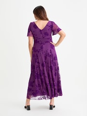 Scarlett & Jo Purple Isabelle Chinoise Flock Angel Sleeve Maxi Dress - Image 4 of 4
