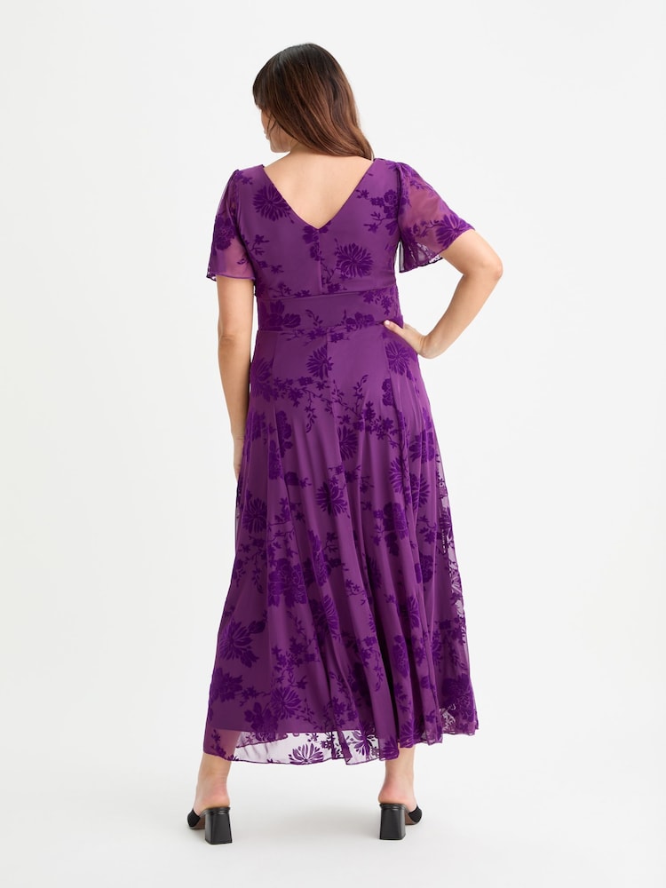 Scarlett & Jo Purple Isabelle Chinoise Flock Angel Sleeve Maxi Dress - Image 4 of 4