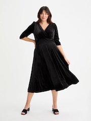 Scarlett & Jo Black Helena Velvet Long Midi Dress - Image 1 of 5
