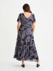 Scarlett & Jo Grey Isabelle Chinoise Flock Angel Sleeve Maxi Dress - Image 3 of 4