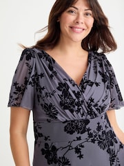 Scarlett & Jo Grey Isabelle Chinoise Flock Angel Sleeve Maxi Dress - Image 4 of 4