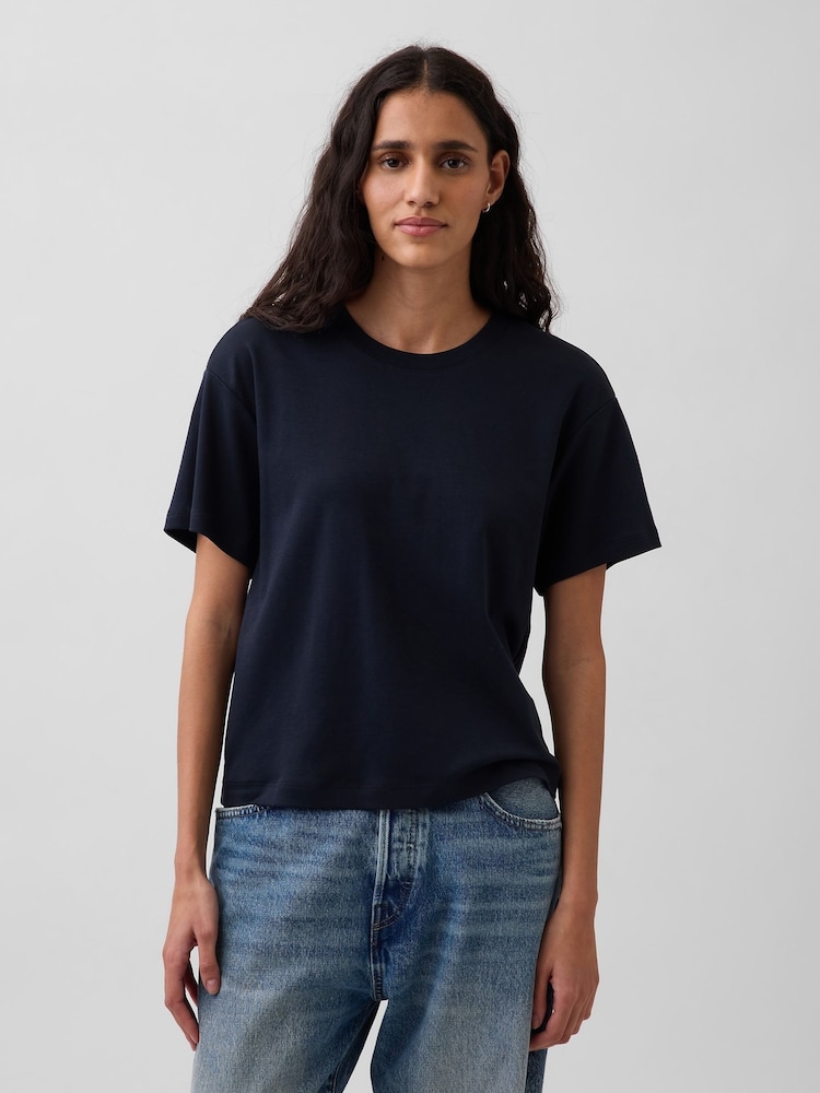 Gap Navy Supima® Cotton Relaxed T-Shirt - Image 1 of 4 Gap Navy Supima® Cotton Relaxed T-Shirt - Image 1 of 4