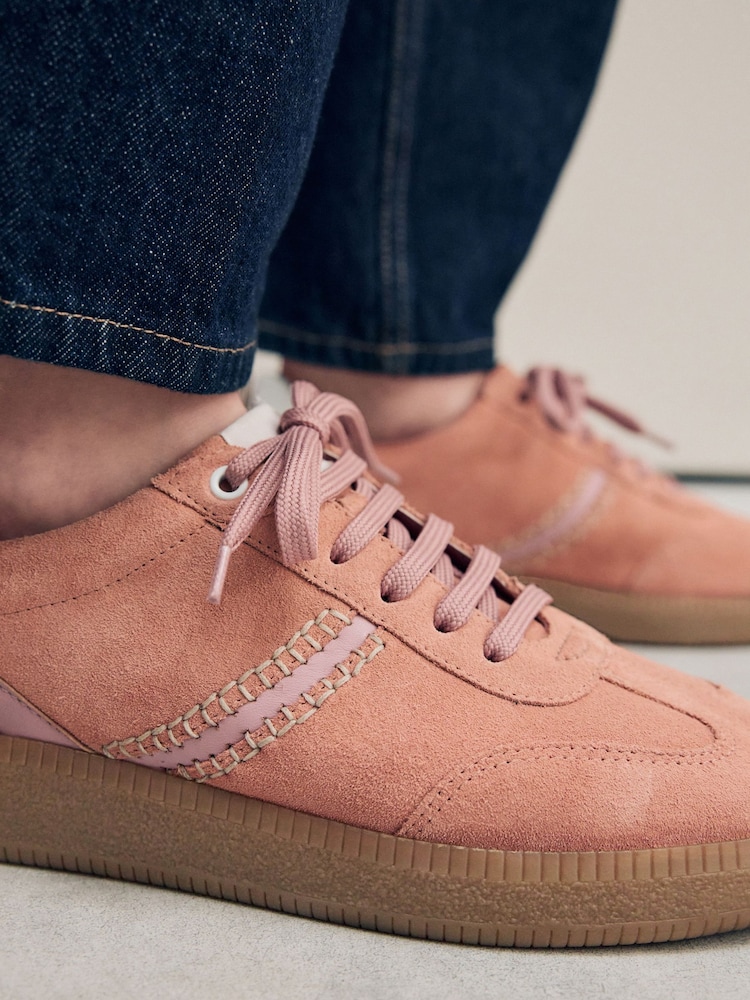 Coral Pink Forever Comfort® Leather Chunky Sole Lace-Up Trainers - Image 7 of 11