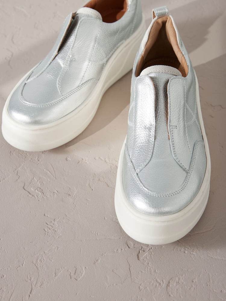 Silver Slip On Signature Forever Comfort® Leather Chunky Wedge Platform Trainers - Image 9 of 11