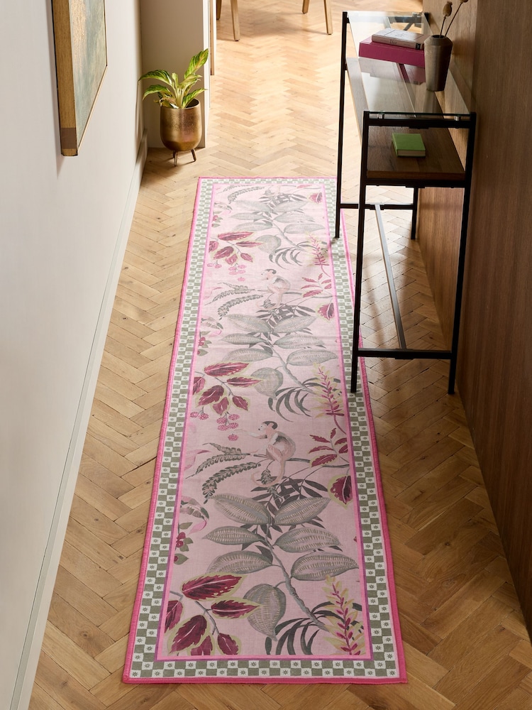 Washable Exotic Monkey rožast vzorec tekač - Slika 1 iz 5 Washable Exotic Monkey rožast vzorec tekač - Slika 1 iz 5
