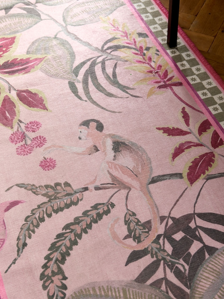 Pink Washable Exotic Monkey Floral Runner - Image 3 of 5