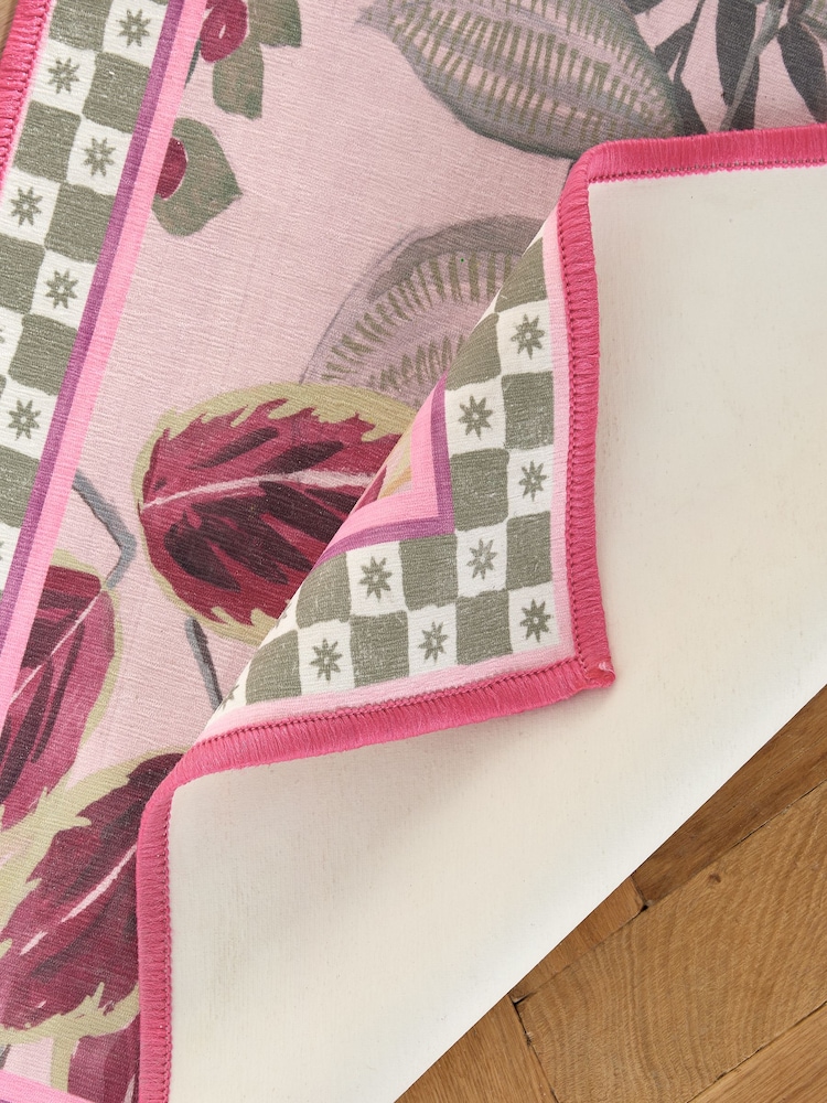 Pink Washable Exotic Monkey Floral Runner - Image 4 of 5