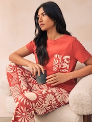 Rust Brown Abstract 100% Cotton Short Sleeve Pyjamas - Image 2 of 9