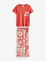 Rust Brown Abstract 100% Cotton Short Sleeve Pyjamas - Image 5 of 9