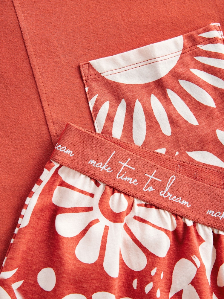 Rust Brown Abstract 100% Cotton Short Sleeve Pyjamas - Image 8 of 9