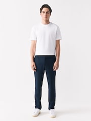 Navy Blue Slim Fit Smart Motionflex Trousers with Internal Drawcord - Image 3 of 6