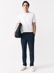 Navy Blue Slim Fit Smart Motionflex Trousers with Internal Drawcord - Image 4 of 6