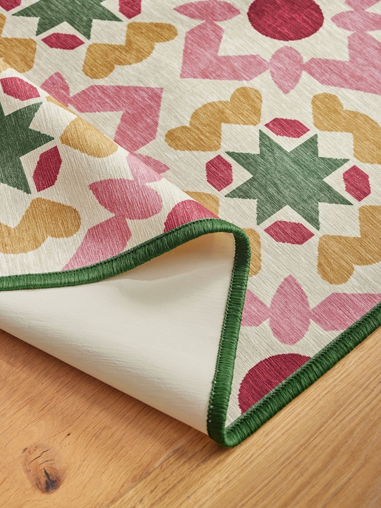 Washable Geometric Tile Runner - Image 4 of 5