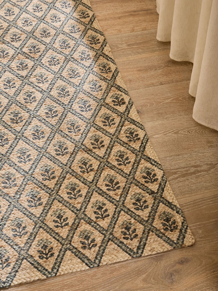 Natural Floral Printed Jute Runner - Image 3 of 5