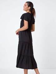 Roman Black Plain Frill Detail Tiered Midi Dress - Image 3 of 5