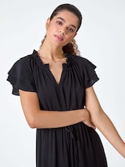 Roman Black Plain Frill Detail Tiered Midi Dress - Image 4 of 5