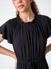 Roman Black Plain Frill Detail Tiered Midi Dress - Image 5 of 5