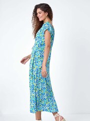 Roman Blue Lace Up Detail Floral Bardot Dress - Image 3 of 5