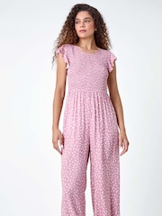 Rosa - Roman Polka Dot Shirred Jumpsuit - Imagen 1 de 5