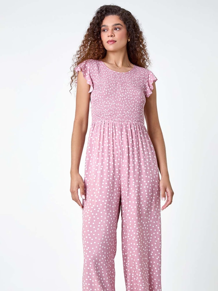 Rosa - Roman Polka Dot Shirred Jumpsuit - Imagen 1 de 5
