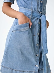 Roman Blue Denim Tie Waist Pocket Shirt Dress - Image 5 of 5