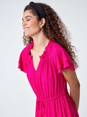 Roman Pink Plain Frill Detail Tiered Midi Dress - Image 4 of 5
