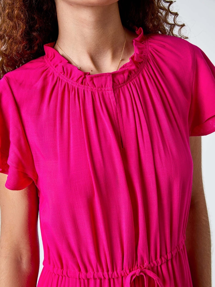 Roman Pink Plain Frill Detail Tiered Midi Dress - Image 5 of 5