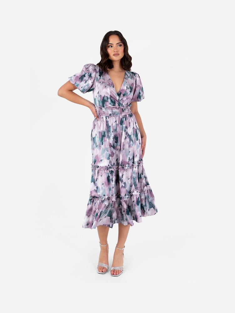 Lovedrobe Shirring Waist Puff Sleeve Midi Dress - Image 1 of 4 Lovedrobe Shirring Waist Puff Sleeve Midi Dress - Image 1 of 4