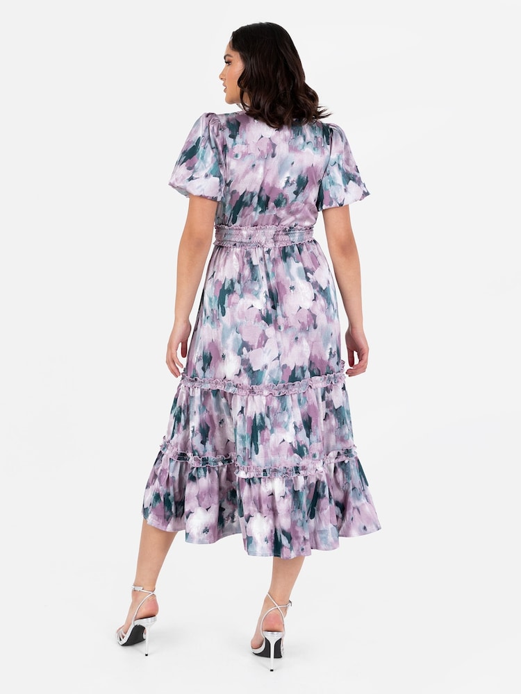 Lovedrobe Shirring Waist Puff Sleeve Midi Dress - Image 2 of 4 Lovedrobe Shirring Waist Puff Sleeve Midi Dress - Image 2 of 4